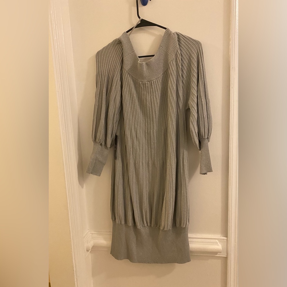 New York & Company Light Gray Ribbed Long Sleeve Sweater Dress - Picture 7 of 7
